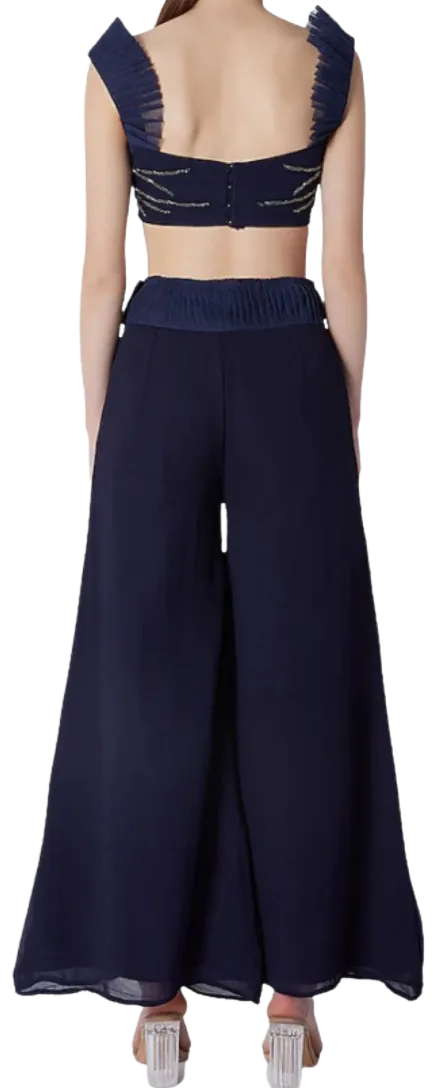 SAMPLE SALE: Inverted Beaded Ruffle Blouse With Palazzo & Dupatta