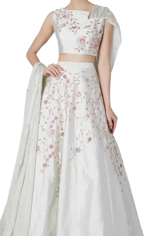 SAMPLE SALE: Mint Green Beaded Raw Silk Lehenga