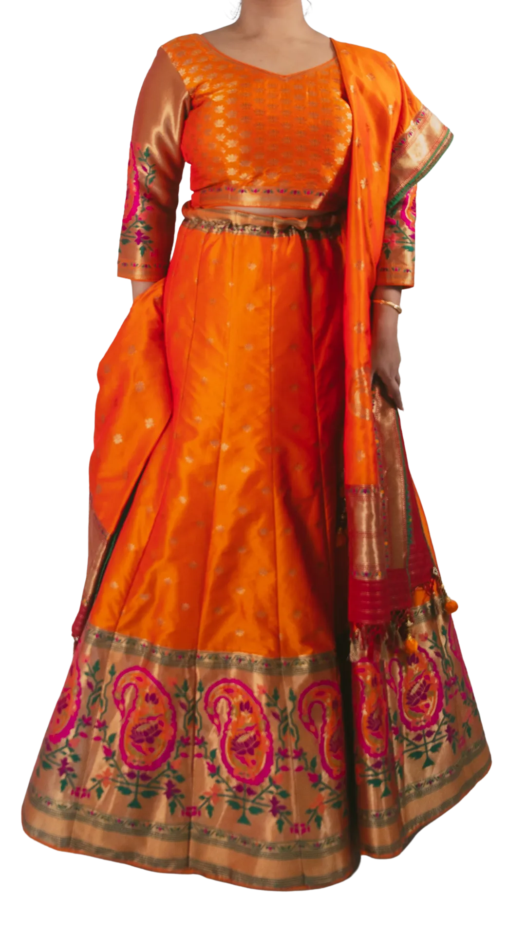 SAMPLE SALE: Orange Banarasi Lehenga