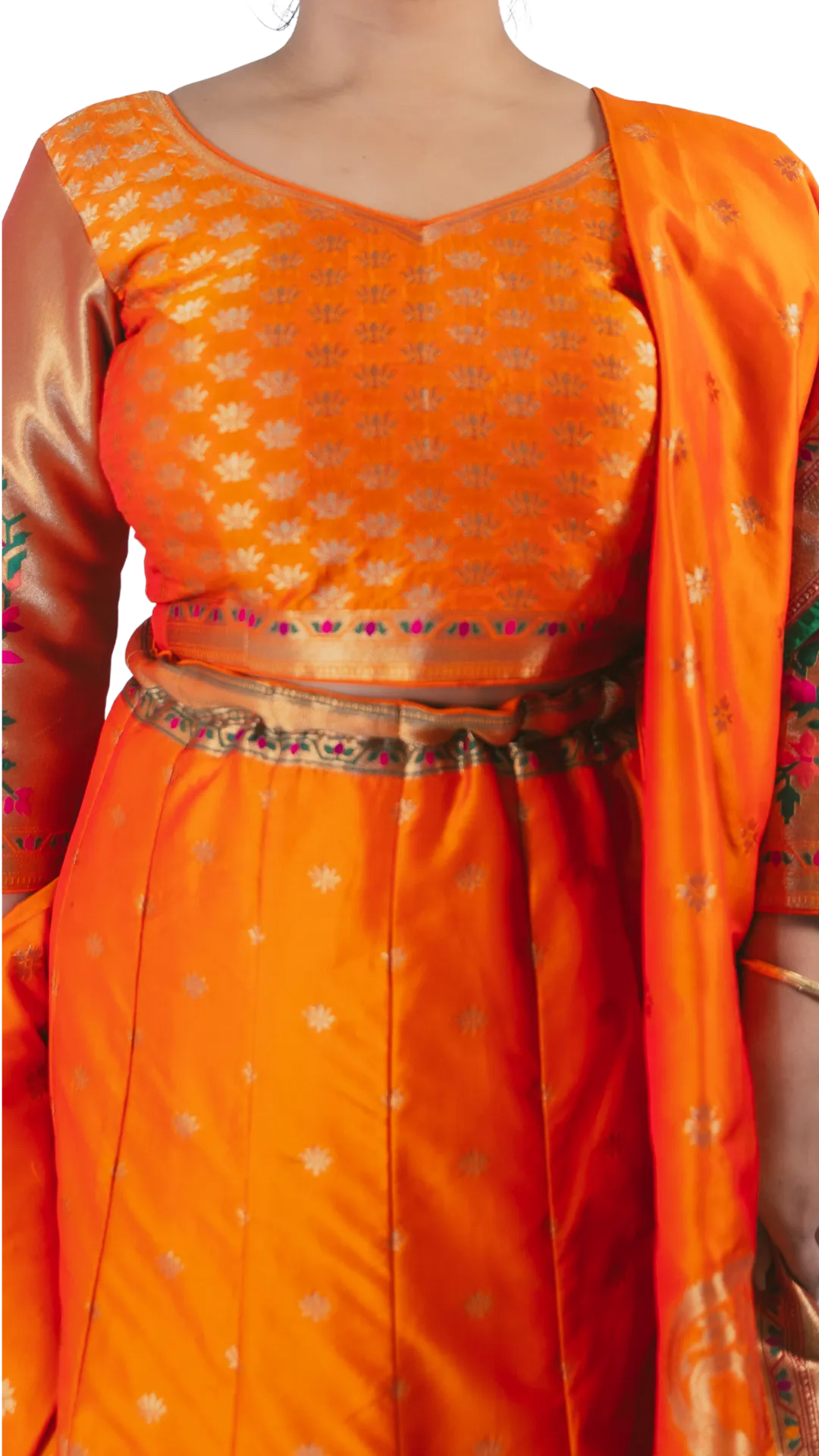 SAMPLE SALE: Orange Banarasi Lehenga