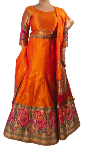 SAMPLE SALE: Orange Banarasi Lehenga