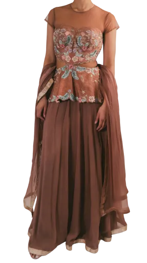 SAMPLE SALE: Peplum Blouse with Floral Embroidery Lehenga