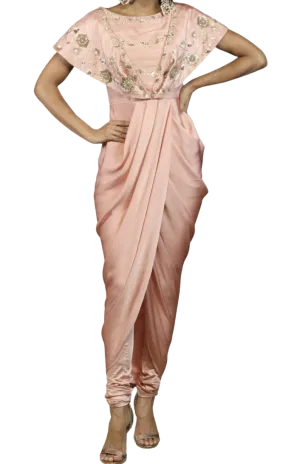 SAMPLE SALE: Pink Beaded Drape Gown Pant Set