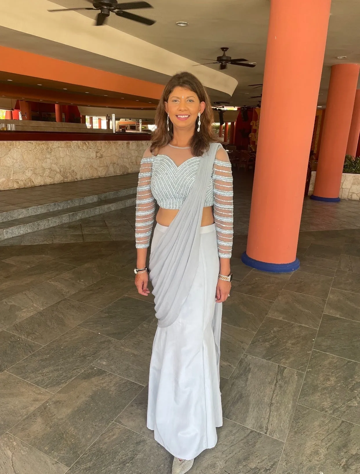 SAMPLE SALE: Powder Blue Embroidered Pre-Draped Mermaid Sari