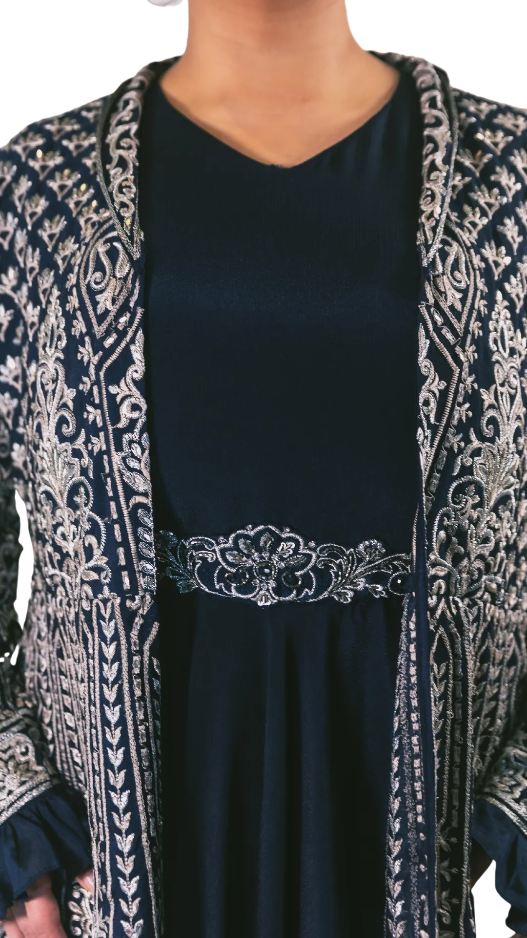 SAMPLE SALE: Silver and Navy Embroidered Jacket with Anarkali