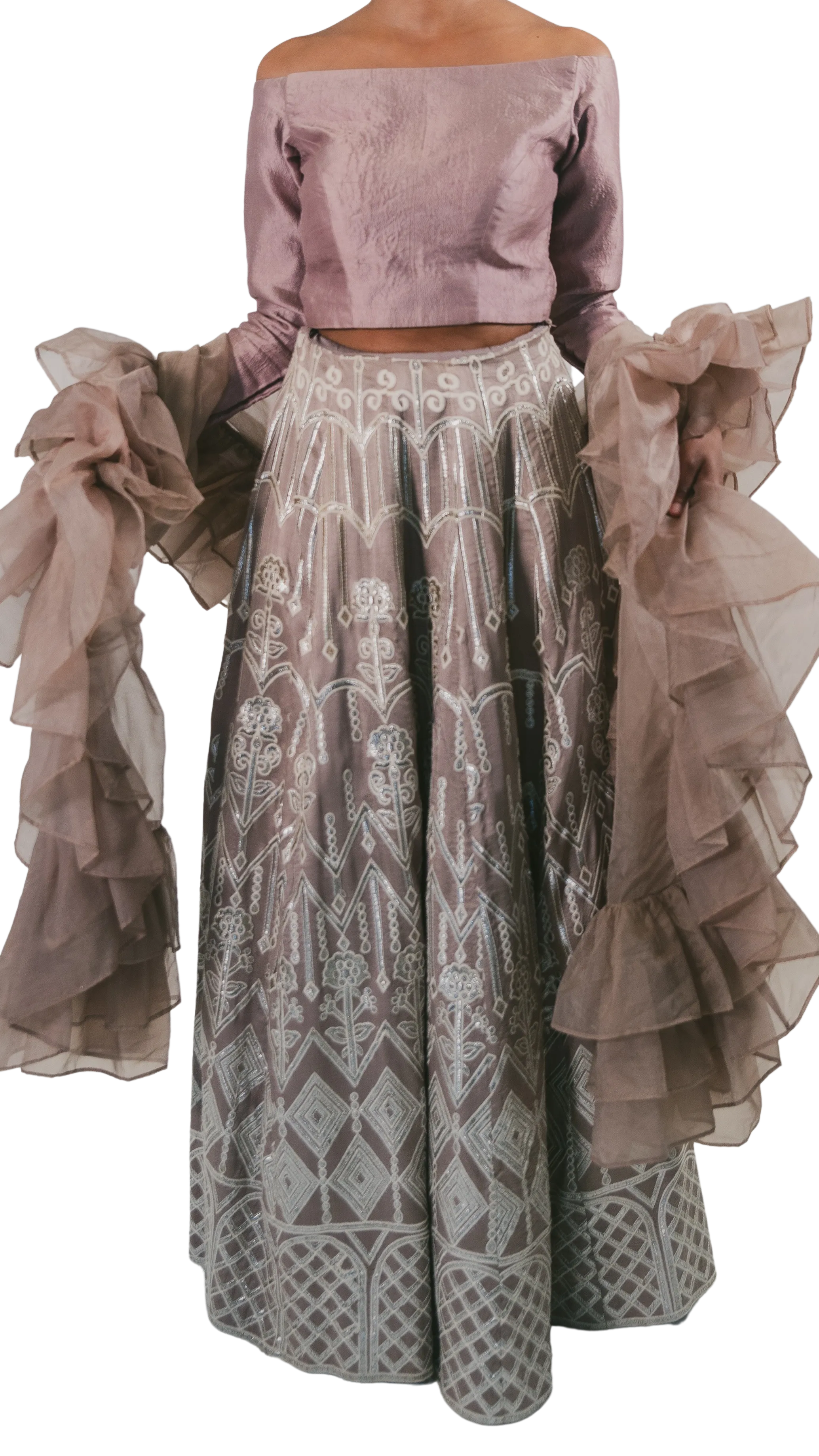 SAMPLE SALE: Silver Mirrored Amethyst Lehenga