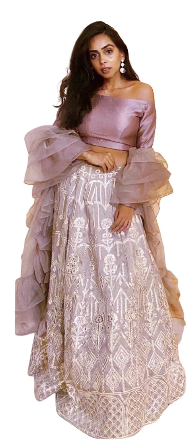 SAMPLE SALE: Silver Mirrored Amethyst Lehenga