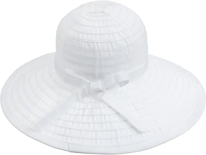 San Diego Women's Ribbon Large Brim Hat, One Size, White! Featuring our ribbon crusher hat with an adjustable sizing tie and a 5 inch brim.