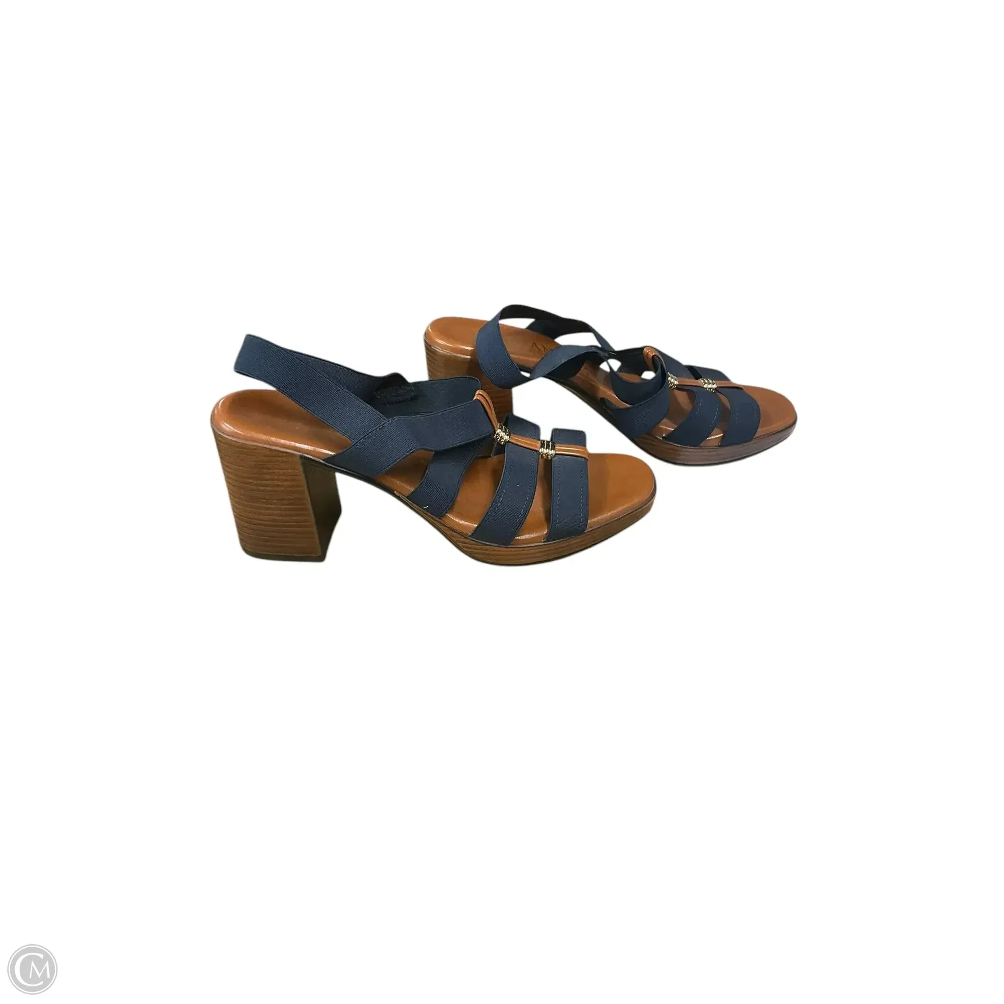 Sandals Heels Block By Italian Shoemakers In Navy, Size: 8