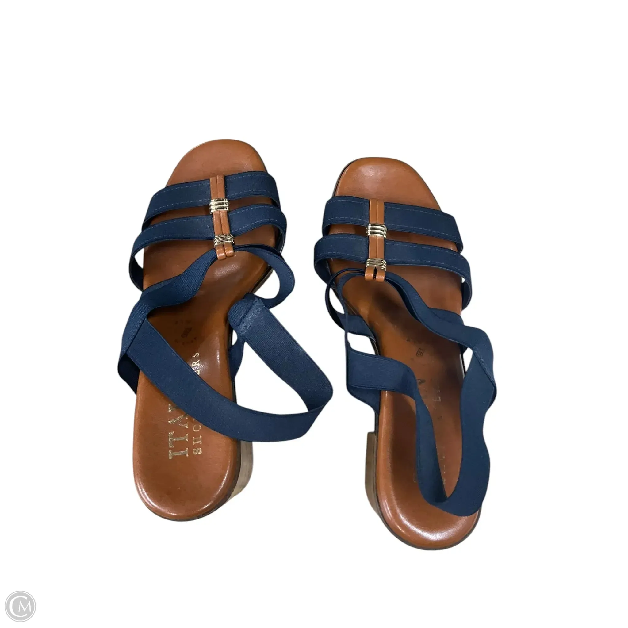 Sandals Heels Block By Italian Shoemakers In Navy, Size: 8