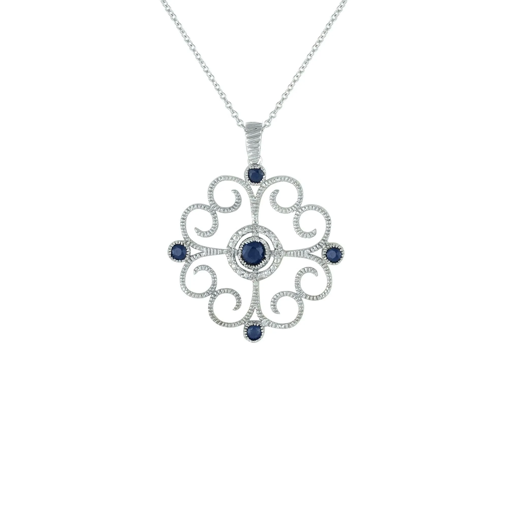 Sapphire and Diamond Accent Fashion Pendant in Sterling Silver