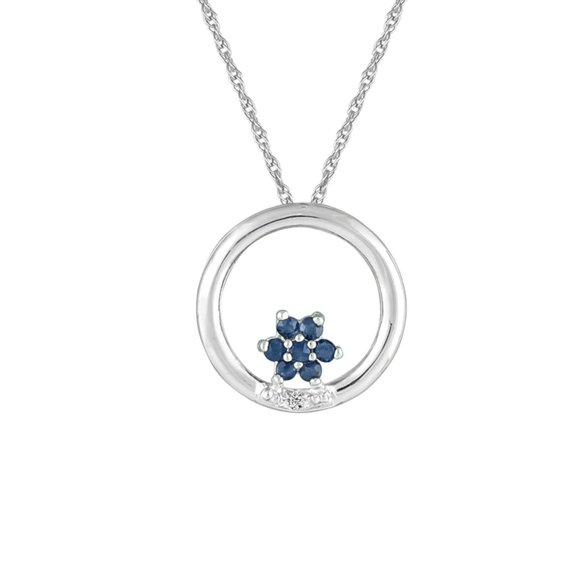 Sapphire and Diamond Fashion Pendant in 10K White Gold