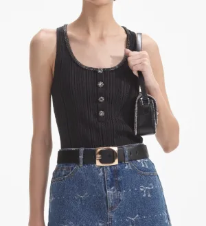 SELF PORTRAIT Black Ribbed Knit Top