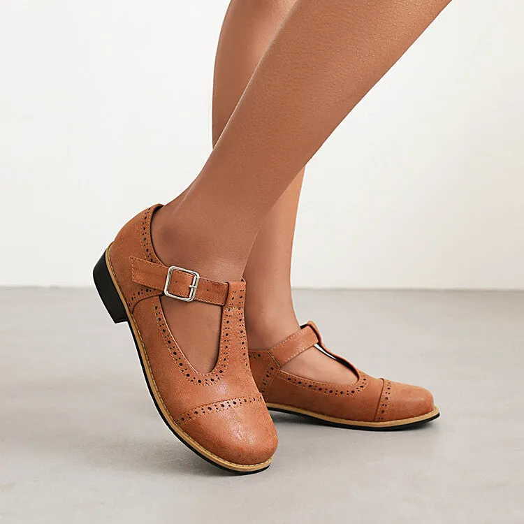 Shallow Mouth T Strap Buckle Block Heel Women's Pumps