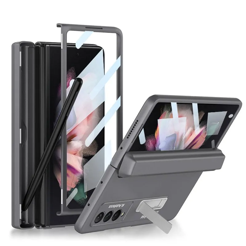 Shockproof Ultra-Thin Tempered Glass Hard Cover Case With Pen For Samsung Galaxy Z Fold