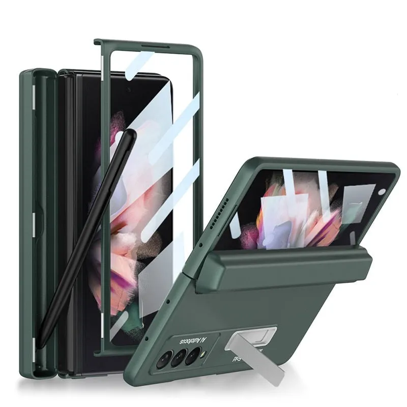 Shockproof Ultra-Thin Tempered Glass Hard Cover Case With Pen For Samsung Galaxy Z Fold