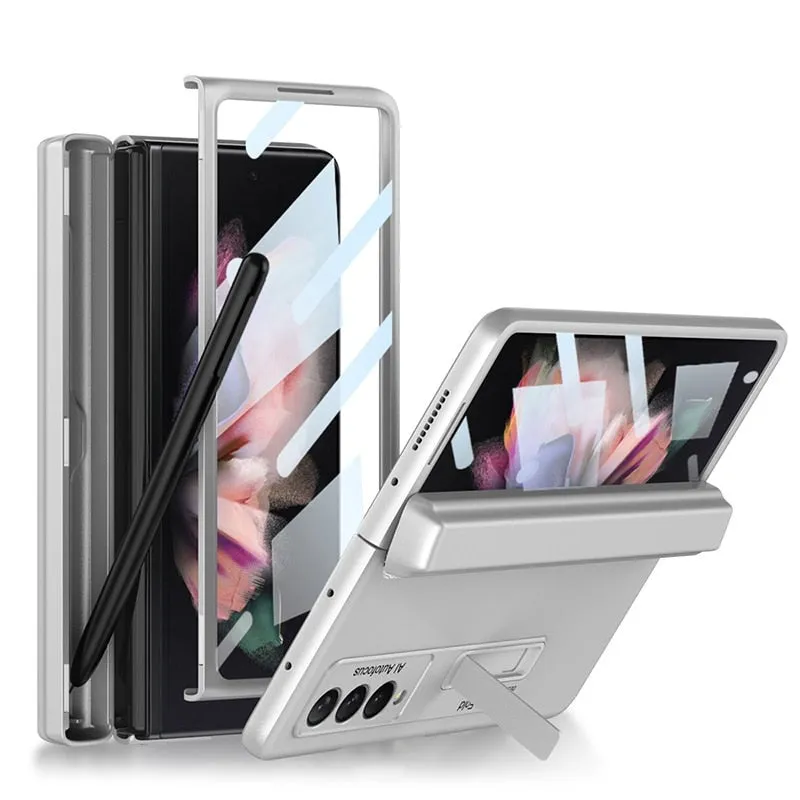 Shockproof Ultra-Thin Tempered Glass Hard Cover Case With Pen For Samsung Galaxy Z Fold