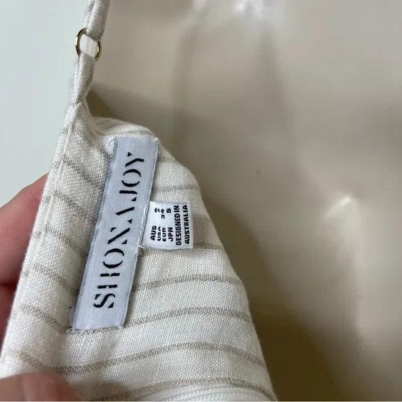 Shona Joy White Sleeveless Linen Bow Front Stripe Mini Dress Size 2