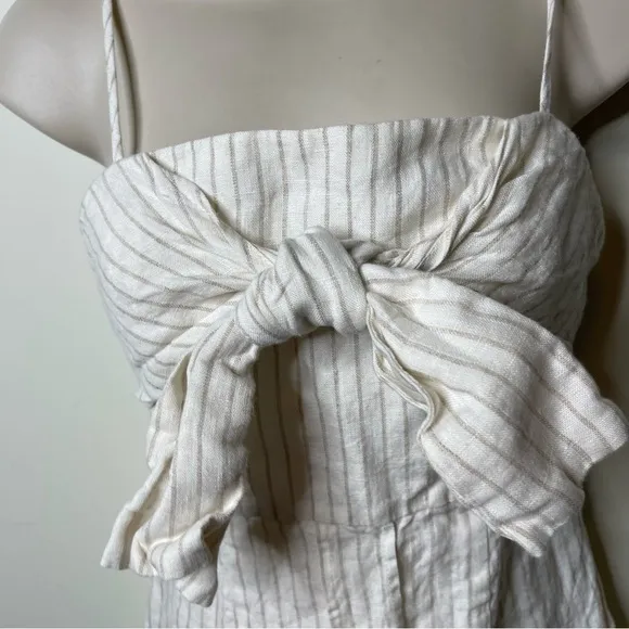 Shona Joy White Sleeveless Linen Bow Front Stripe Mini Dress Size 2
