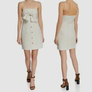 Shona Joy White Sleeveless Linen Bow Front Stripe Mini Dress Size 2