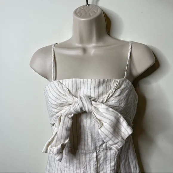Shona Joy White Sleeveless Linen Bow Front Stripe Mini Dress Size 2