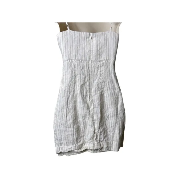 Shona Joy White Sleeveless Linen Bow Front Stripe Mini Dress Size 2