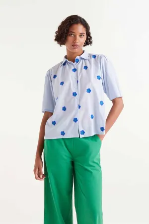 Short Sleeve Embroidered Floral Print Shirt