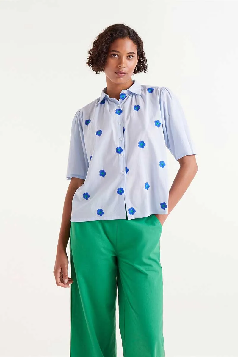 Short Sleeve Embroidered Floral Print Shirt