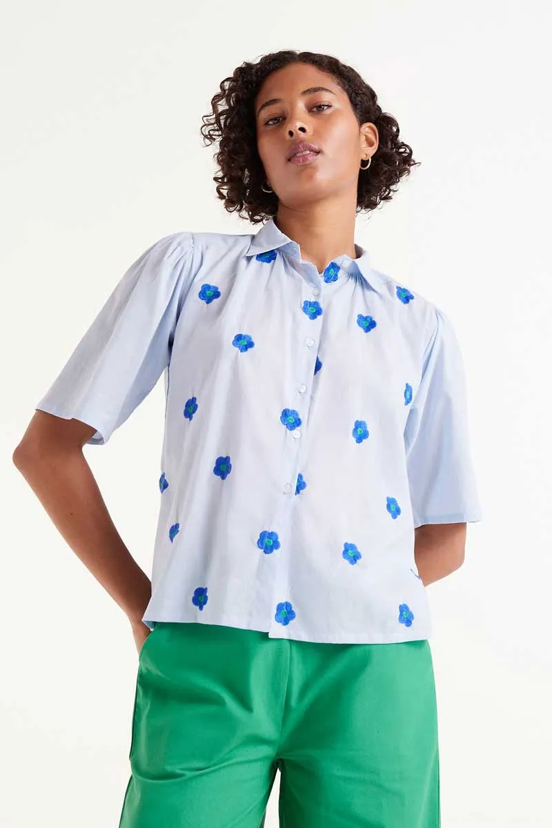 Short Sleeve Embroidered Floral Print Shirt