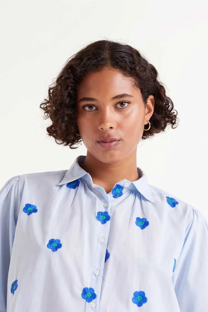 Short Sleeve Embroidered Floral Print Shirt