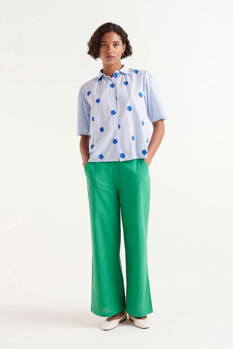 Short Sleeve Embroidered Floral Print Shirt