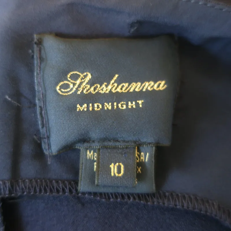 Shoshanna Midnight Bow-Shoulder Midi Dress Navy Crepe Size 10 Short Sleeve Shift