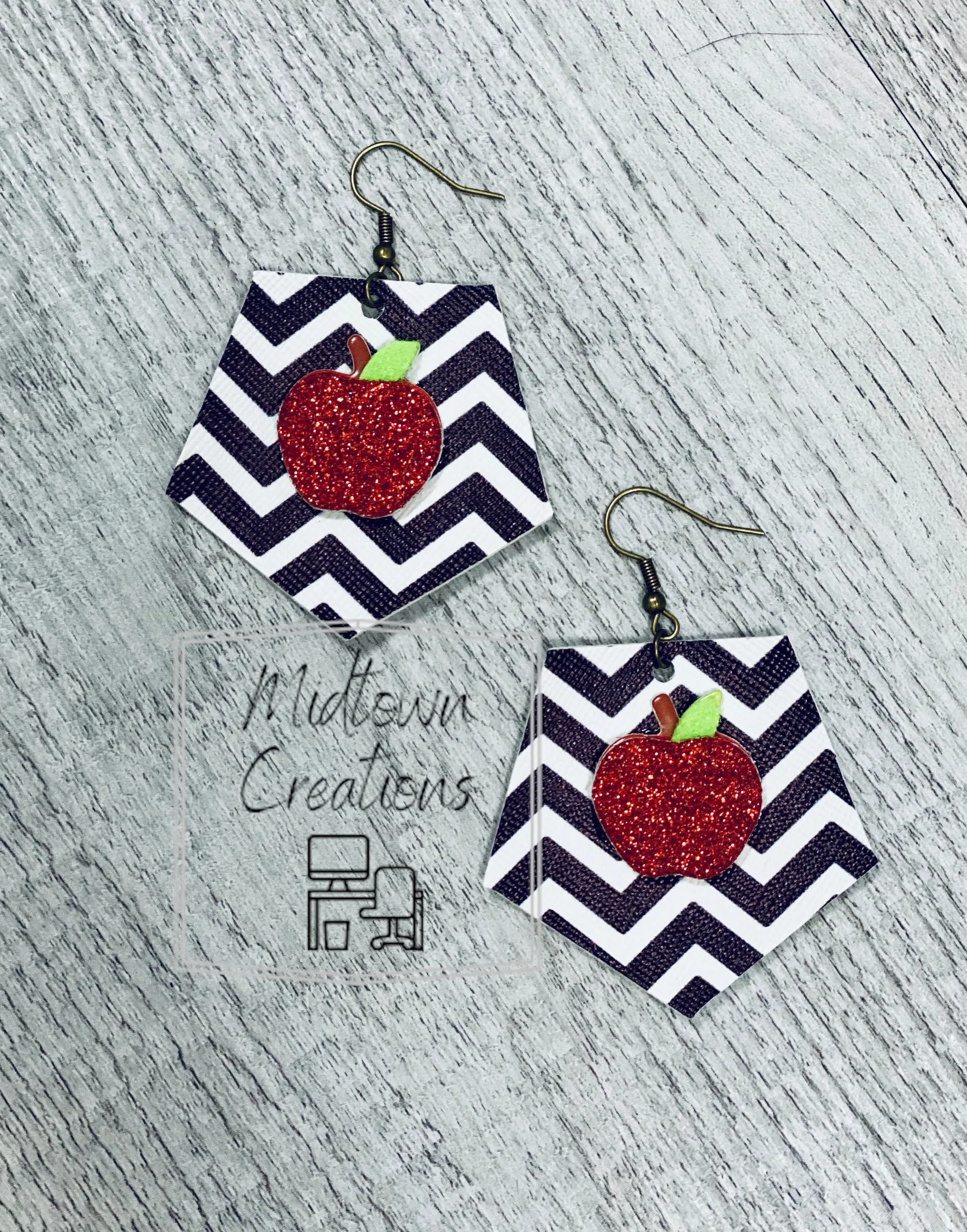 Single Layer Hexagon Striped-Apple Earrings