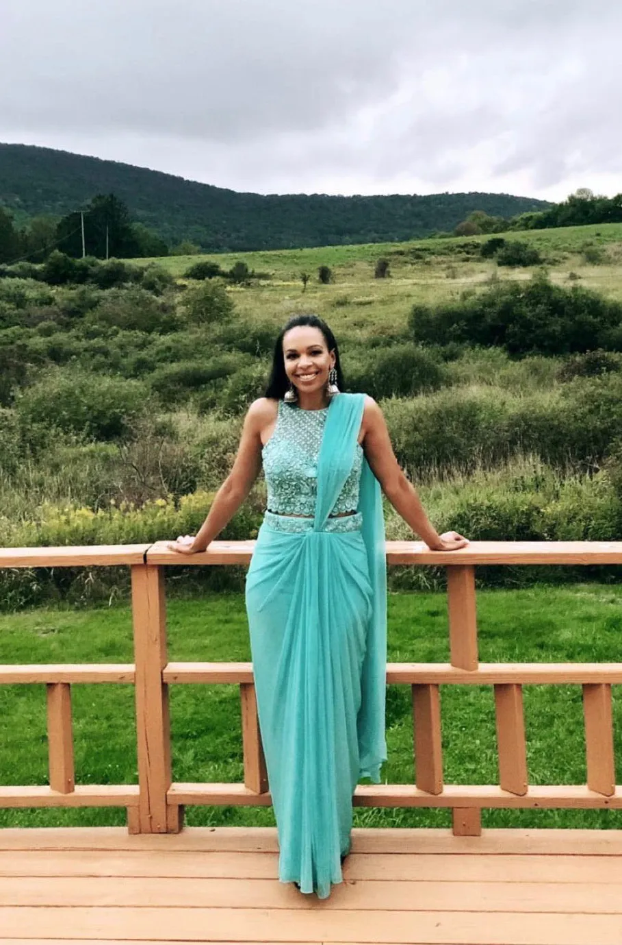 Sky Blue Pre-Draped Embellished Sari