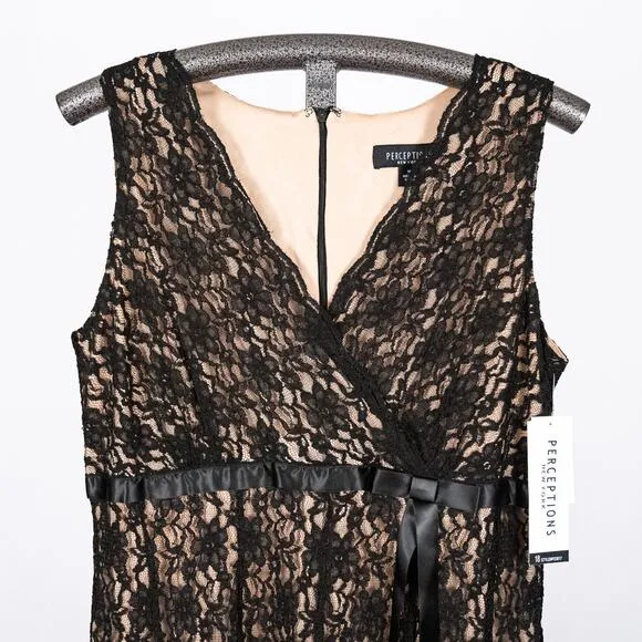 Sleeveless Black Floral Lace Dress w/ Satin Bow Accent Pin Up Fairy Romantic 18