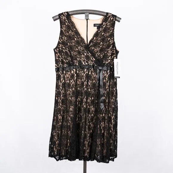 Sleeveless Black Floral Lace Dress w/ Satin Bow Accent Pin Up Fairy Romantic 18