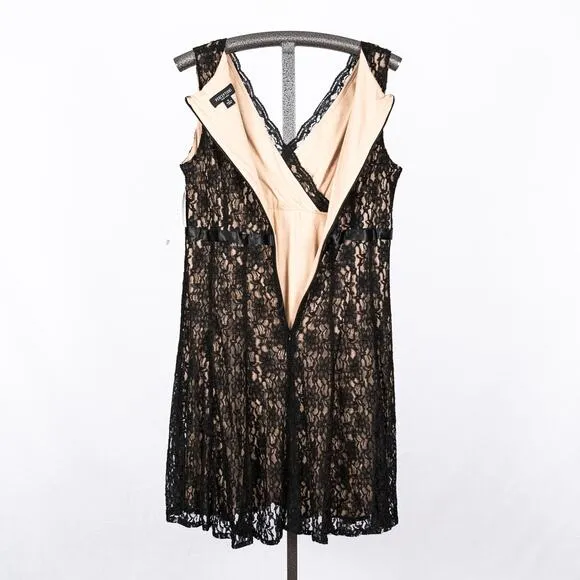 Sleeveless Black Floral Lace Dress w/ Satin Bow Accent Pin Up Fairy Romantic 18