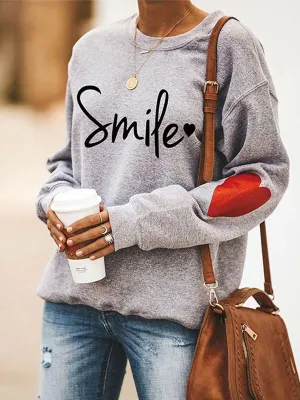 Smile Print Crew Neck Casual Sweatshirt