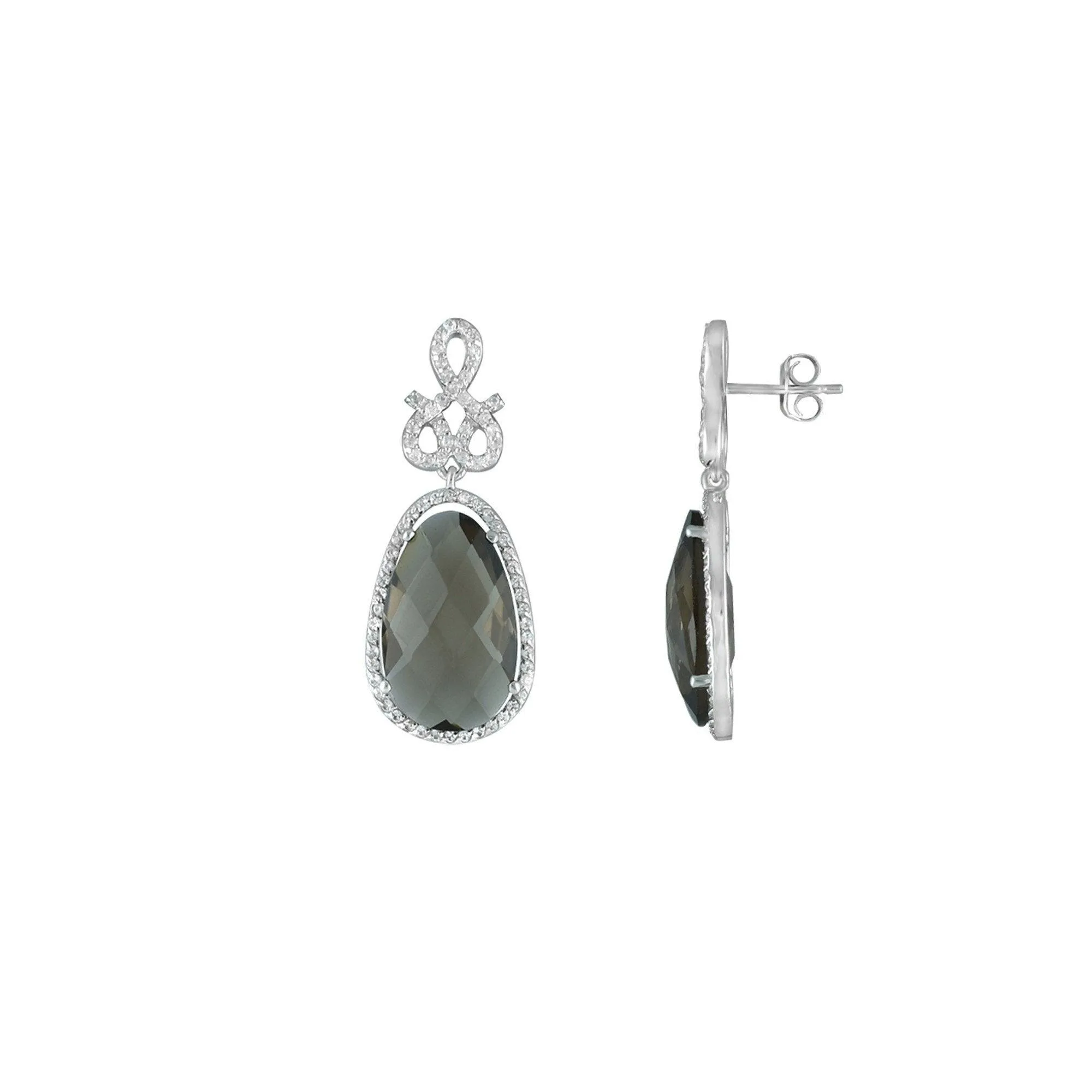 Smokey Quartz and Created White Sapphire Earrings in Silver