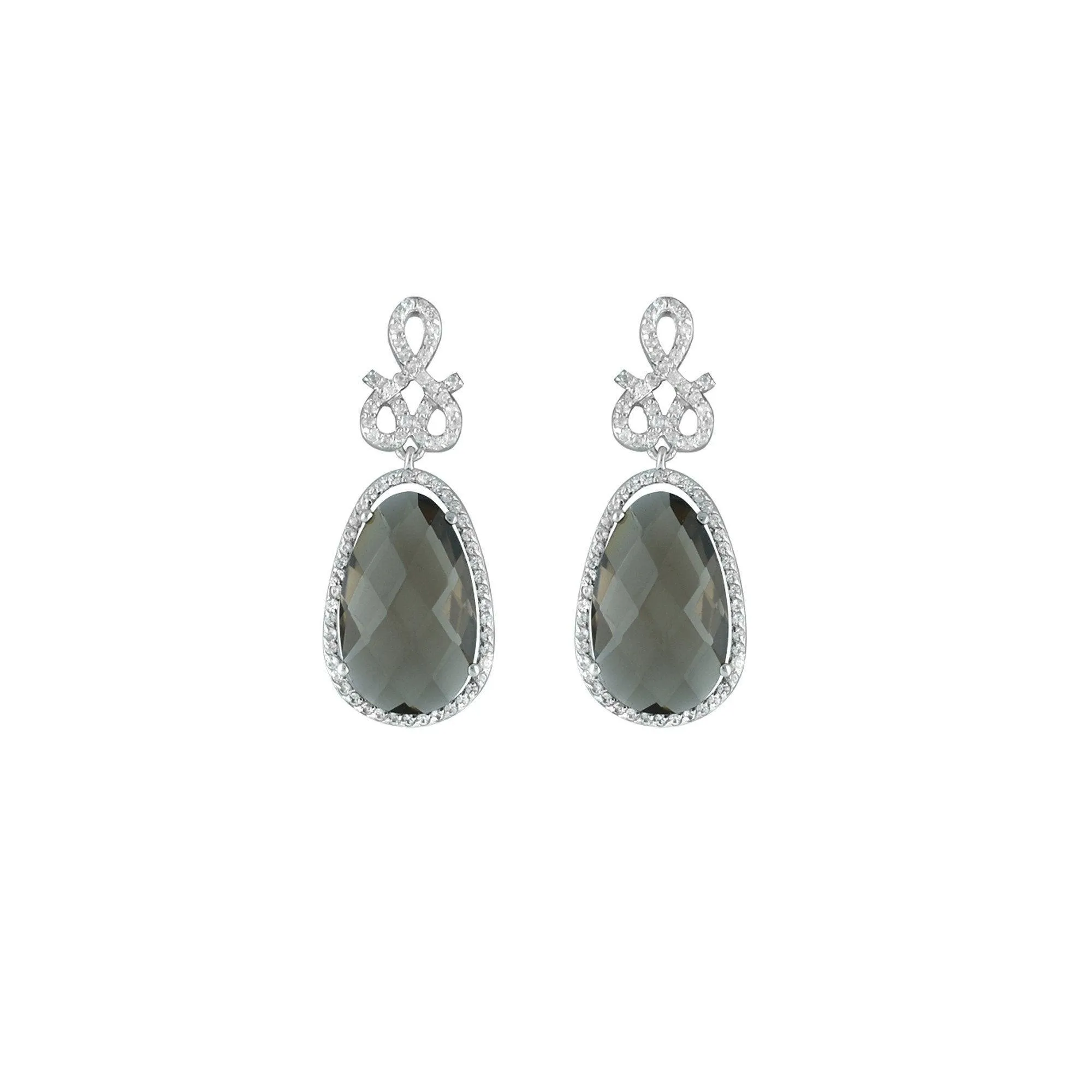 Smokey Quartz and Created White Sapphire Earrings in Silver