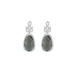 Smokey Quartz and Created White Sapphire Earrings in Silver