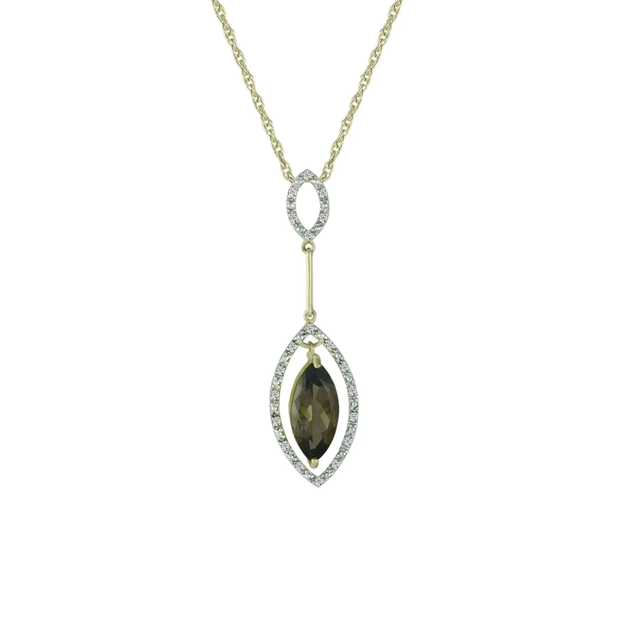 Smokey Quartz and Diamond Accent Drop Pendant in 10K Gold