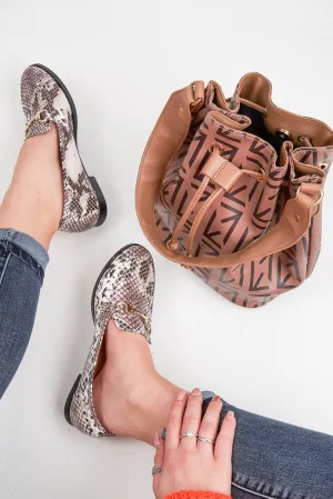 Snake Print Metal Hardware Front Loafers - Michelle