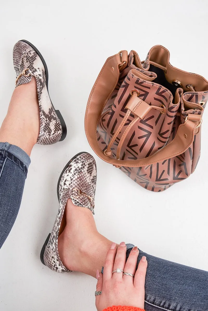 Snake Print Metal Hardware Front Loafers - Michelle