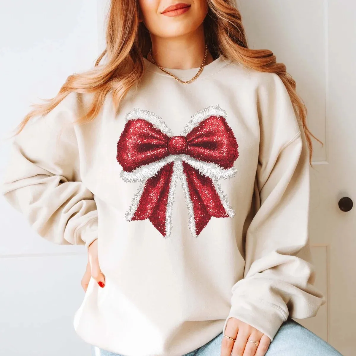 Sparkly Santa Bow Graphic Sweatshirt