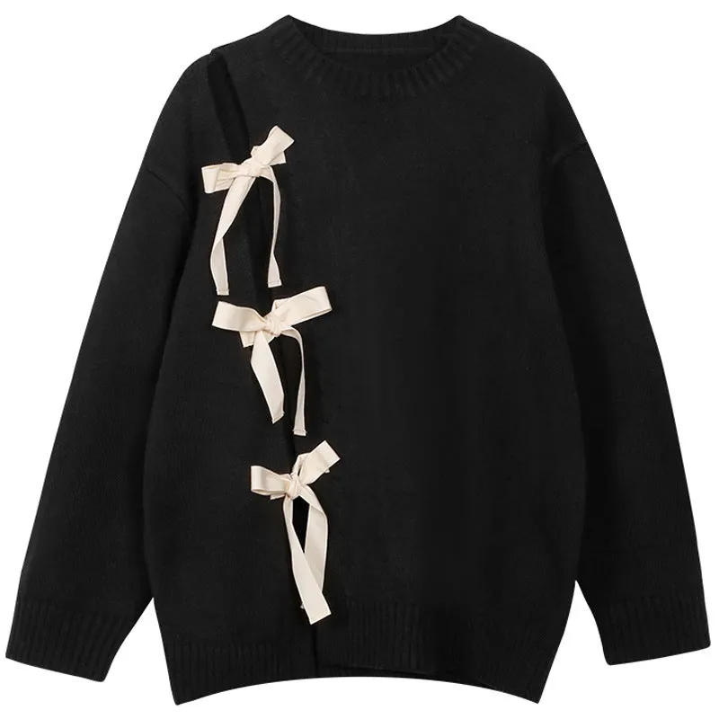 Split Bow-knot Lace-up Knit Sweater