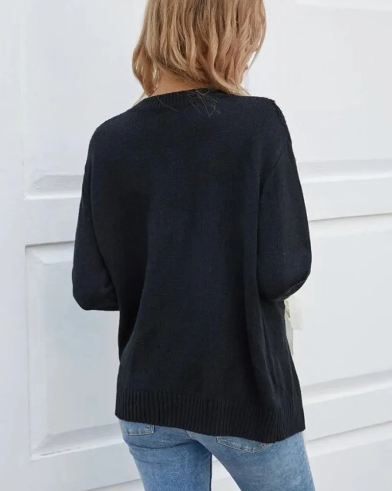 Split Bow-knot Lace-up Knit Sweater