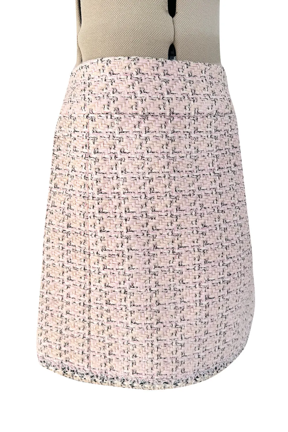 Spring 2014 Chanel by Karl Lagerfeld Runway Look 7 Pink Tweed & Silver Detailed Skirt