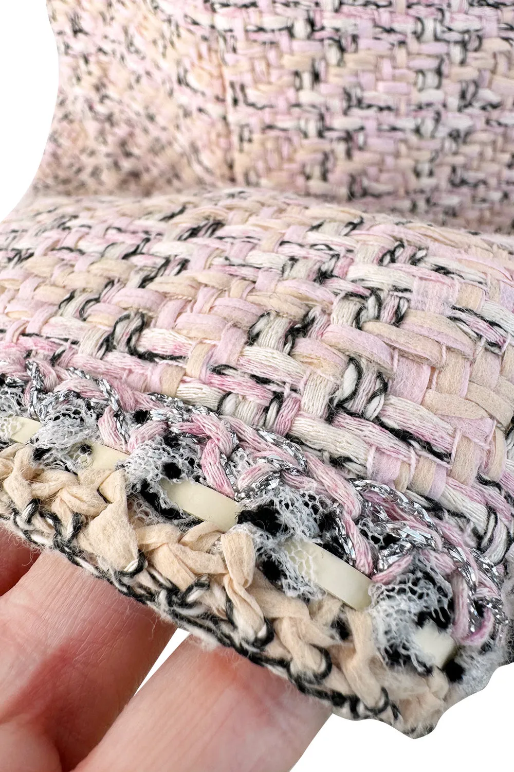 Spring 2014 Chanel by Karl Lagerfeld Runway Look 7 Pink Tweed & Silver Detailed Skirt
