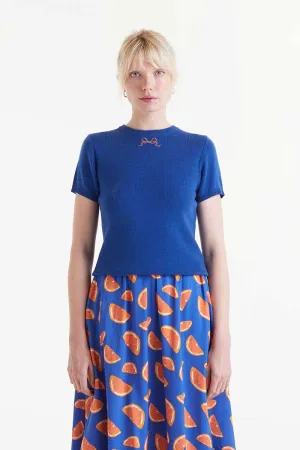 S/S Bow Embellished Sweater - Blue